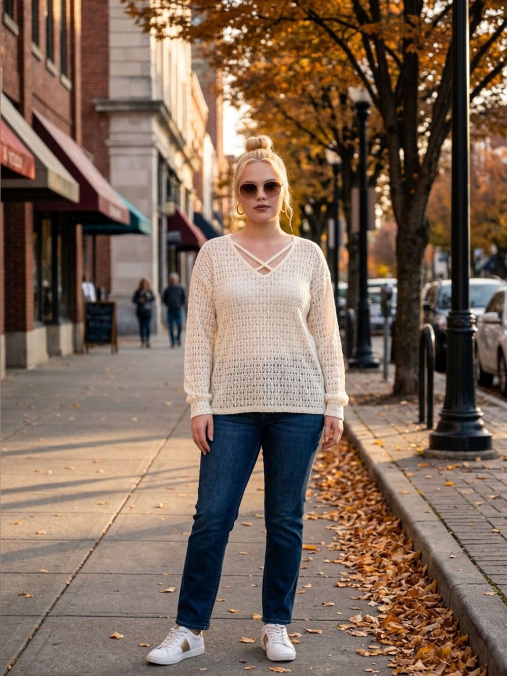 Loutsmile Womens XXL Cream Criss Cross V-Neck Lace Knit Pullover Top NWT